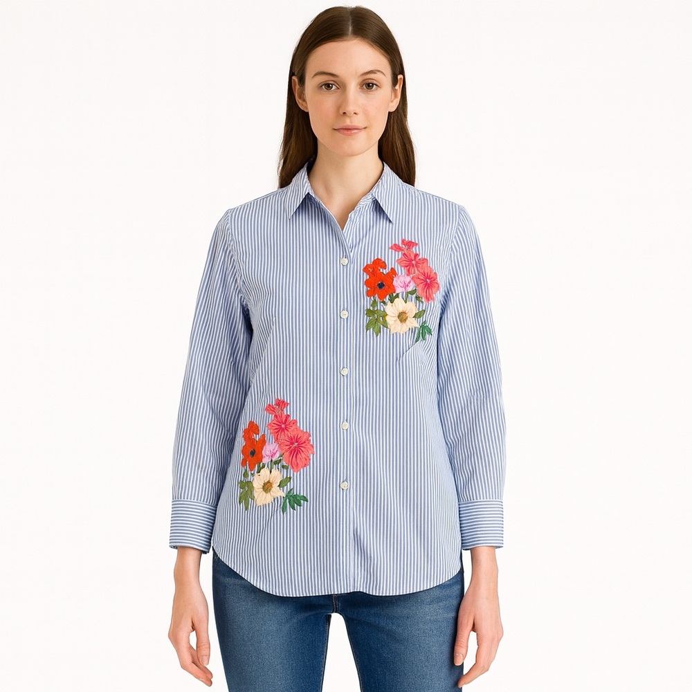 Joie Floral Pinstripe Button-Down Blouse